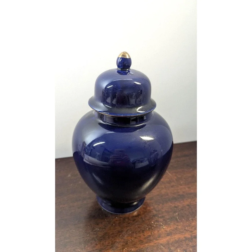 Vintage Shirakabe China Cobalt Blue Ginger Jar Pheasant Gold Gilt Made in Japan